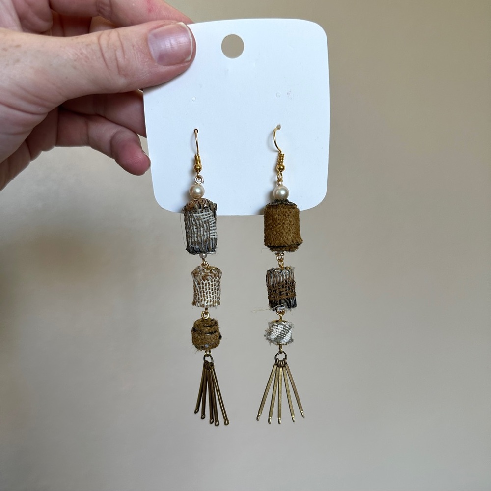 Fabric bead textile boho earrings